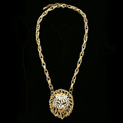 Luxury Lion Face Necklace Gold/Black NWOT