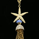 Luxury Crystal Starfish Y-Necklace Gold & Blue NWOT