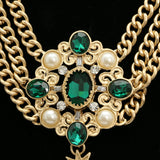 Luxury Crystal Pearl Necklace Gold & Green NWOT