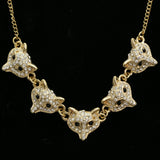 Luxury Crystal Wolf Face Necklace Gold & Black NWOT