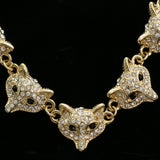 Luxury Crystal Wolf Face Necklace Gold & Black NWOT