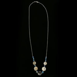 Luxury Faceted Hammered Finish Necklace Silver & Blue NWOT