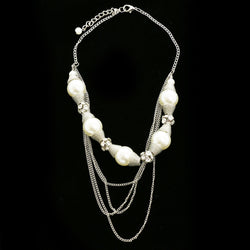 Luxury Crystal Pearl Necklace Silver & White NWOT