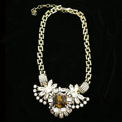 Luxury Crystal Antiqued Necklace Gold & Brown NWOT