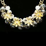 Luxury Faceted Flower Necklace Gold & White NWOT