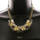 Luxury Faceted Flower Necklace Gold & White NWOT