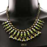 Luxury Crystal Antiqued Necklace Gold & Green NWOT