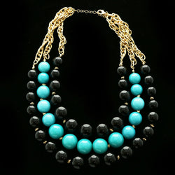 Luxury Large Beads Necklace Gold/Blue NWOT