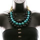 Luxury Large Beads Necklace Gold/Blue NWOT