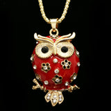 Luxury Owl Crystal Necklace Gold & Red NWOT