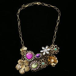 Luxury Flower Crystal Necklace Gold & Purple NWOT