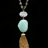 Luxury Semi-Precious Stone Crystal Y-Necklace Gold & Blue NWOT