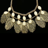 Luxury Faceted Leaf Necklace Gold & White NWOT