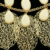 Luxury Faceted Leaf Necklace Gold & White NWOT