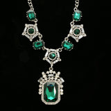 Luxury Crystal Necklace Silver/Green NWOT