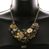 Luxury Crystal Flower Necklace Gold & White NWOT