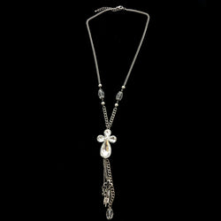 Luxury Crystal Lock and Key Y-Necklace Silver NWOT