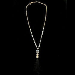 Luxury Crystal Feather Y-Necklace Gold & Black NWOT