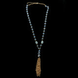 Luxury Faceted Crystal Y-Necklace Gold & Blue NWOT