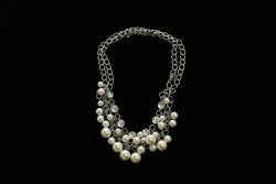 Luxury Pearl Crystal Necklace Silver & White NWOT