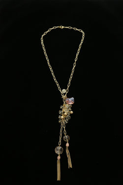 Luxury Faceted Crystal Y-Necklace Gold & Pink NWOT
