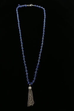 Luxury Faceted Crystal Y-Necklace Silver & Blue NWOT