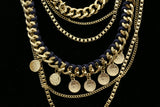 Luxury Hammered Finish Leather Necklace Gold & Blue NWOT