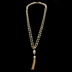 Luxury Faceted Crystal Y-Necklace Gold & Gray NWOT