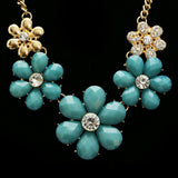Luxury Crystal Faceted Flowers Necklace Gold & Blue NWOT