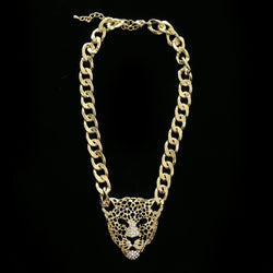 Luxury Crystal Panther Face Necklace Gold NWOT