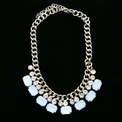 Luxury Crystal Faceted Necklace Silver & Blue NWOT