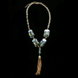 Luxury Crystal Y-Necklace Gold/Blue NWOT