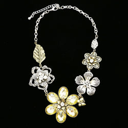 Luxury Crystal Flower Necklace Silver NWOT
