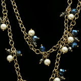 Luxury Pearl Faceted Necklace Gold & Blue NWOT