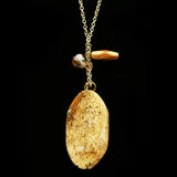 Luxury Semi-Precious Pendant-Necklace Gold/Brown NWOT