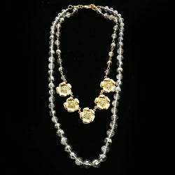 Luxury Faceted Flower Necklace Gold & Clear NWOT