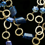 Luxury Crystal Hammered Finish Necklace Gold & Blue NWOT