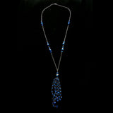 Luxury Crystal Faceted Y-Necklace Gunmetal & Blue NWOT