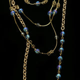 Luxury Crystal Faceted Necklace Gold & Blue NWOT