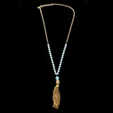 Luxury Crystal Faceted Y-Necklace Gold & Blue NWOT