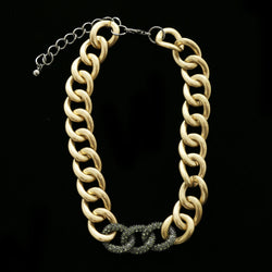Luxury Crystal Chain Links Necklace Gold & Dark-Silver NWOT