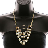 Luxury Pearl Crystal Necklace Gold & White NWOT