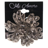 Mi Amore Flower Adjustable-Ring Silver-Tone/Black Size: Adjustable