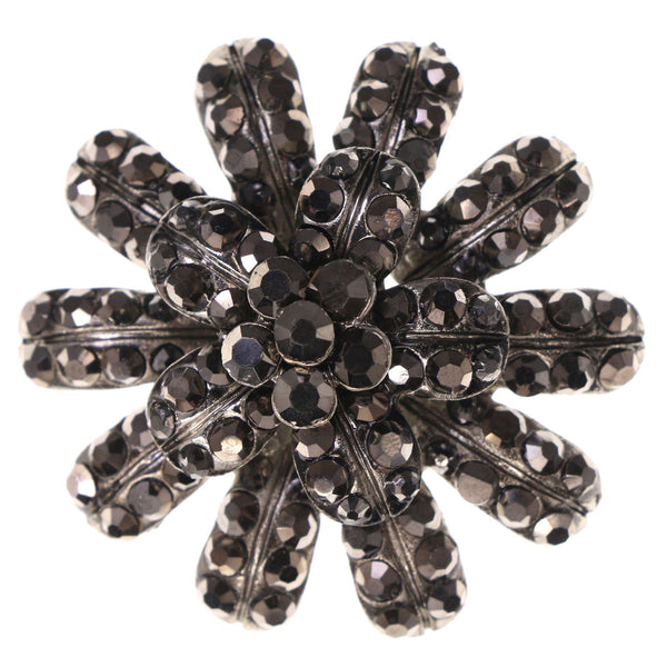 Mi Amore Flower Adjustable-Ring Black/Silver-Tone Size: Adjustable