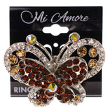 Mi Amore Butterfly Adjustable-Ring Silver-Tone/Orange Size: Adjustable
