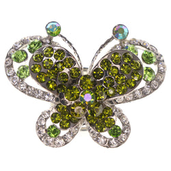 Mi Amore Butterfly Adjustable-Ring Green/Silver-Tone Size: Adjustable