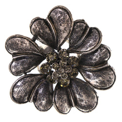 Mi Amore Flower Adjustable-Ring Silver-Tone/Black Size: Adjustable