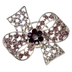 Mi Amore Bow Flower Adjustable-Ring Silver-Tone & Purple Size: Adjustable