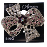 Mi Amore Bow Flower Adjustable-Ring Silver-Tone & Purple Size: Adjustable