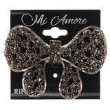 Mi Amore Bow Adjustable-Ring Silver-Tone/Black Size: Adjustable
